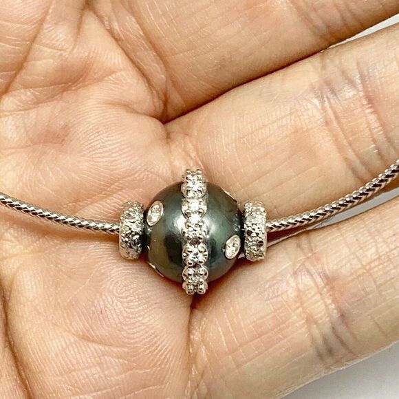 Diamond Tahitian Pearl Necklace 0.60 CT 14k Gold 13 mm Certified $4,950 915320 - Picture 7 of 8